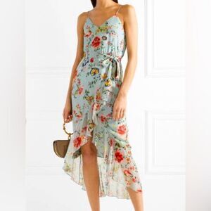 Alice + Olivia Mabel Midi Dress Floral Silk Mock Wrap High Low Light Blue Size 4